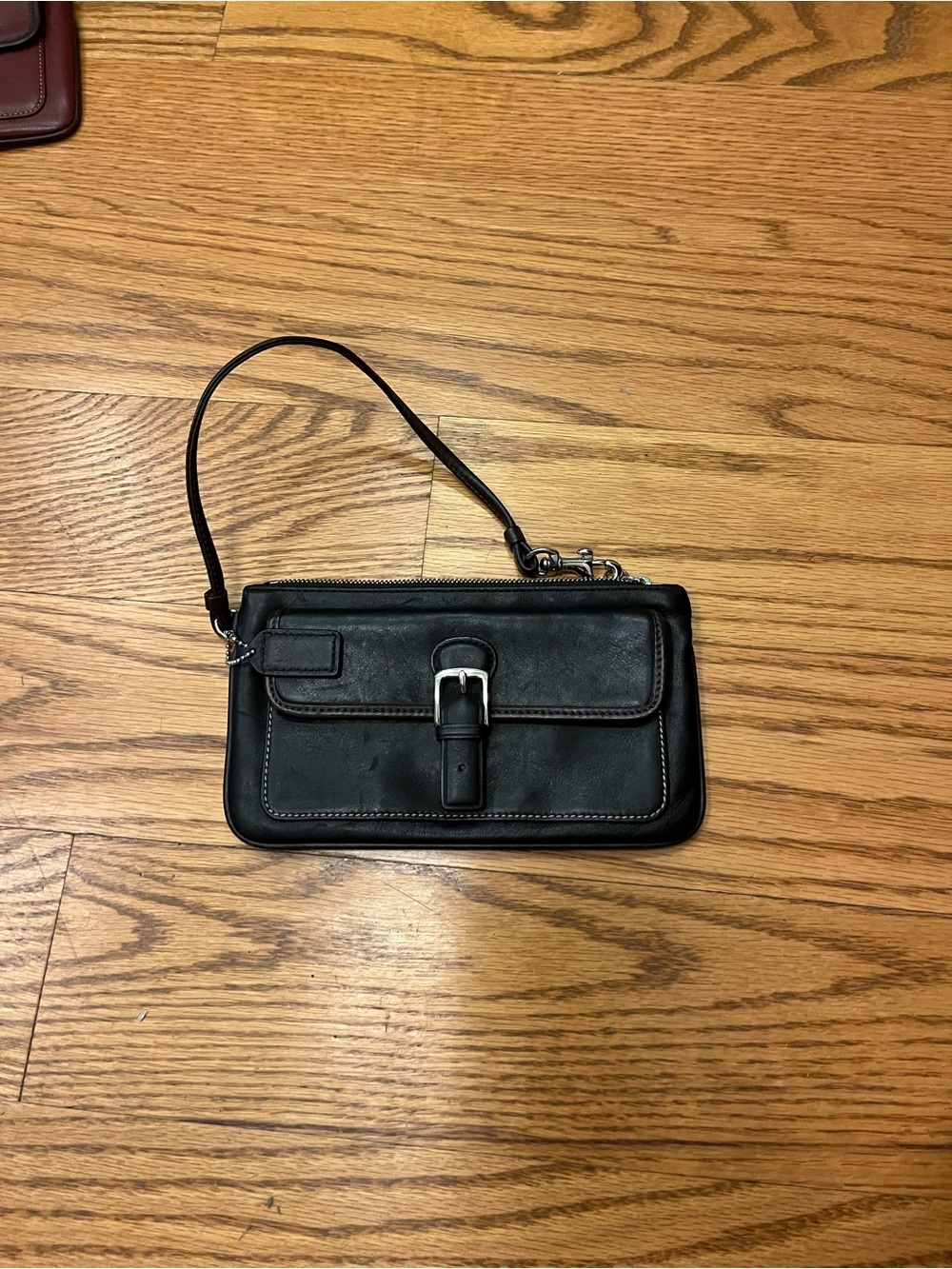 Black COACH Leather Wristlet with Front Buckle